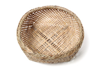 Bamboo basket hand made isolated on white background. Woven from bamboo tray.