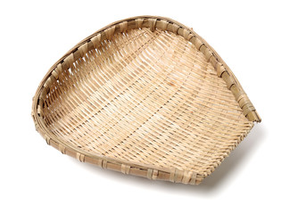 Bamboo basket hand made isolated on white background. Woven from bamboo tray.