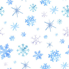 Watercolor seamless winter pattern snowflakes