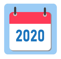 calendar for 2020 year for icon on blue background. calendar 2020 year sign. flat style.