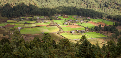 Bhutan village in mountain valley