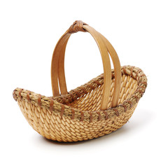 Obraz premium Bamboo basket hand made isolated on white background. Woven from bamboo tray.