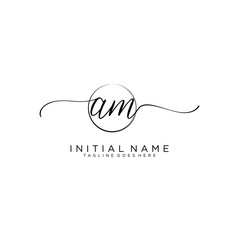 AM Initial handwriting logo with circle template vector.