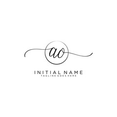 AO Initial handwriting logo with circle template vector.