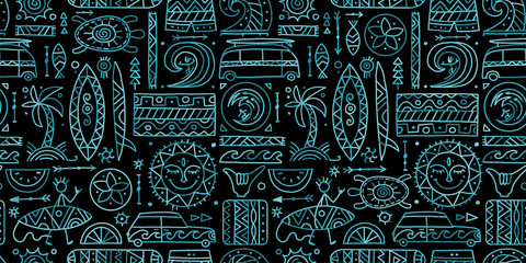 Surfing seamless pattern. Tribal elements for your design