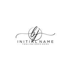 BJ Initial handwriting logo with circle template vector.