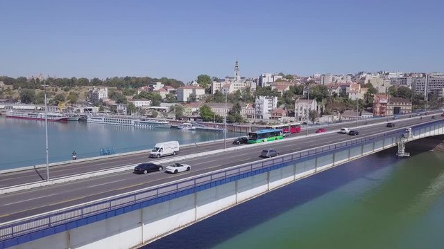 Incredible slow 4k opening shot of Branko bridge and Belgrade downtown on rivers