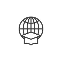 Obraz premium World Education line icon. linear style sign for mobile concept and web design. Globe with Graduation cap outline vector icon. Symbol, logo illustration. Vector graphics