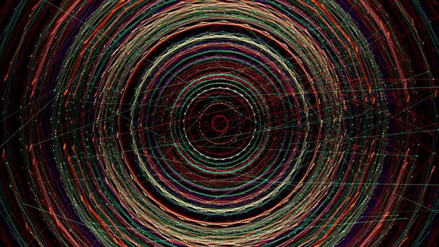Colorful circles appear and form a tunnel then fade to black