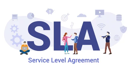 Fotobehang sla service level agreement concept with big word or text and team people with modern flat style - vector © maslakhatul