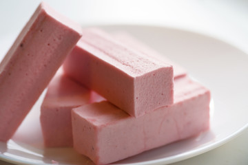 pieces of  marshmallow desert  on white background