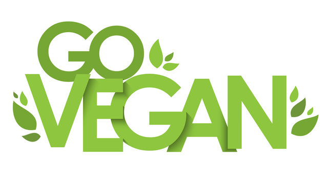 GO VEGAN green vector typography with leaves