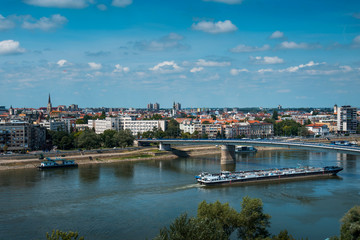 Fototapeta na wymiar Novi Sad city over the Danube river in north Serbia