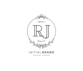 R J RJ Beauty vector initial logo, handwriting logo of initial signature, wedding, fashion, jewerly, boutique, floral and botanical with creative template for any company or business.
