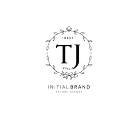 T J TJ Beauty vector initial logo, handwriting logo of initial signature, wedding, fashion, jewerly, boutique, floral and botanical with creative template for any company or business.