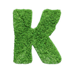 Herbal grass alphabet uppercase letter K. Isolated on white 3D illustration.