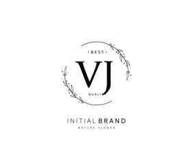 V J VJ Beauty vector initial logo, handwriting logo of initial signature, wedding, fashion, jewerly, boutique, floral and botanical with creative template for any company or business.