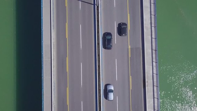Ascending 4k aerial shot of Branko bridge and cars in Belgrade