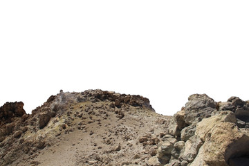 Rock mountain slope foreground close-up isolated on white background. Element for matte painting, copy space.