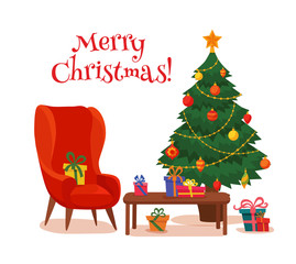 Christmas tree decorated vector illustration