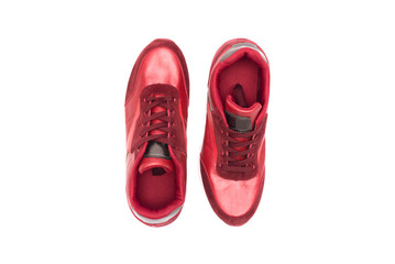 Sport red sneakers isolated on white background.