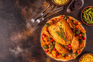 Served roasted turkey / chicken with vegetables.