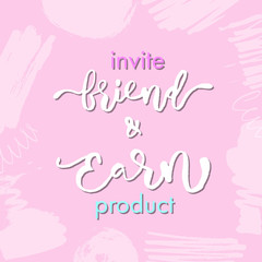 Refer a friend vector lettering. Referral marketing phrase isolated on white background. Handwritten brush pen calligraphy poster for loyalty program. Attract customers flyer. Start referring, invite