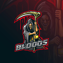 reaper mascot logo design vector with modern illustration concept style for badge, emblem and tshirt printing. blood reaper illustration.
