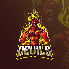 devil mascot logo design vector with modern illustration concept style for badge, emblem and tshirt printing. angry devil illustration.