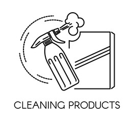 Cleaning products, spray and powder in containers set