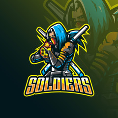 soldier mascot logo design vector with modern illustration concept style for badge, emblem and tshirt printing. soldier illustration with guns.