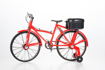 Model bicycle on white background.