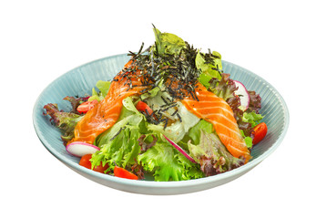 Salmon Salad Japanese Isolated on White Background with Clipping Path