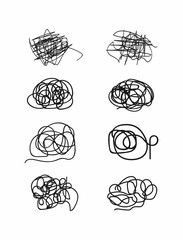 Set of abstract scribbles drawn by hand. Sketch, doodle, scrawl. Vector illustration.
