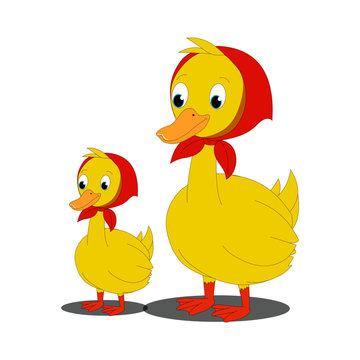 Mother and Baby Duck - Cartoon Vector Image