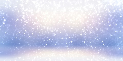 Christmas amazing snow room 3d illustration. Winter festive soft background. Light blurry fantasy graphic. Wonderful delicate backdrop.