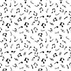 Vector seamless pattern with notes. Linear hand drawn illustration in cartoon style.