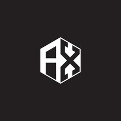 AX Logo monogram hexagon with black background negative space style