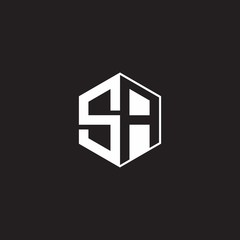 SA Logo monogram hexagon with black background negative space style