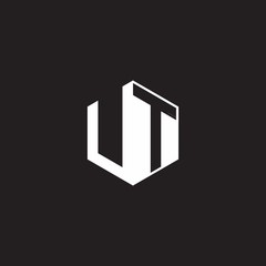 UT Logo monogram hexagon with black background negative space style