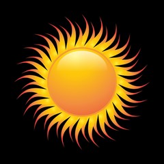 Creative, abstract graphic design for sun orange color on the black background