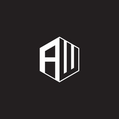 AW Logo monogram hexagon with black background negative space style