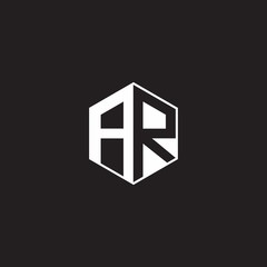 AR Logo monogram hexagon with black background negative space style