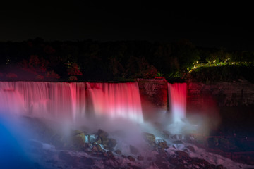 Niagara falls at night painted by lights