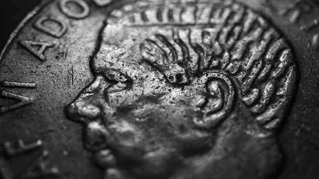 Close up of a detailed old coinso;iu