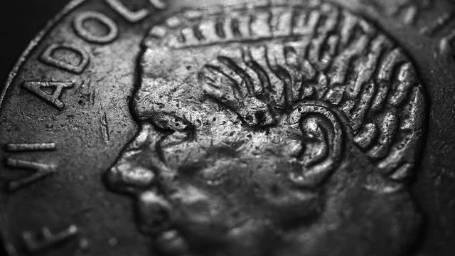 Close up of a detailed old coinso;iu