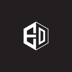 EO Logo monogram hexagon with black background negative space style