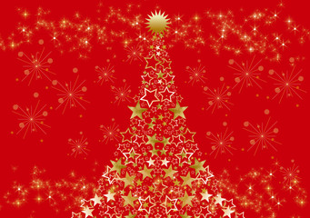 クリスマス　クリスマスツリー　キラキラ　クリスマスイヴ　水彩　星　星型　カード　クリスマスカード