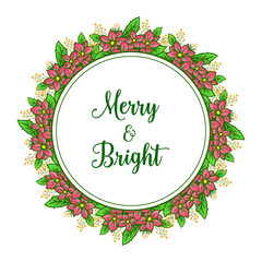 Decorative element art of green leaves frame flower, for handwritten of merry and bright. Vector