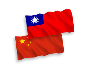 National vector fabric wave flags of Taiwan and China isolated on white background 1 to 2 proportion.
